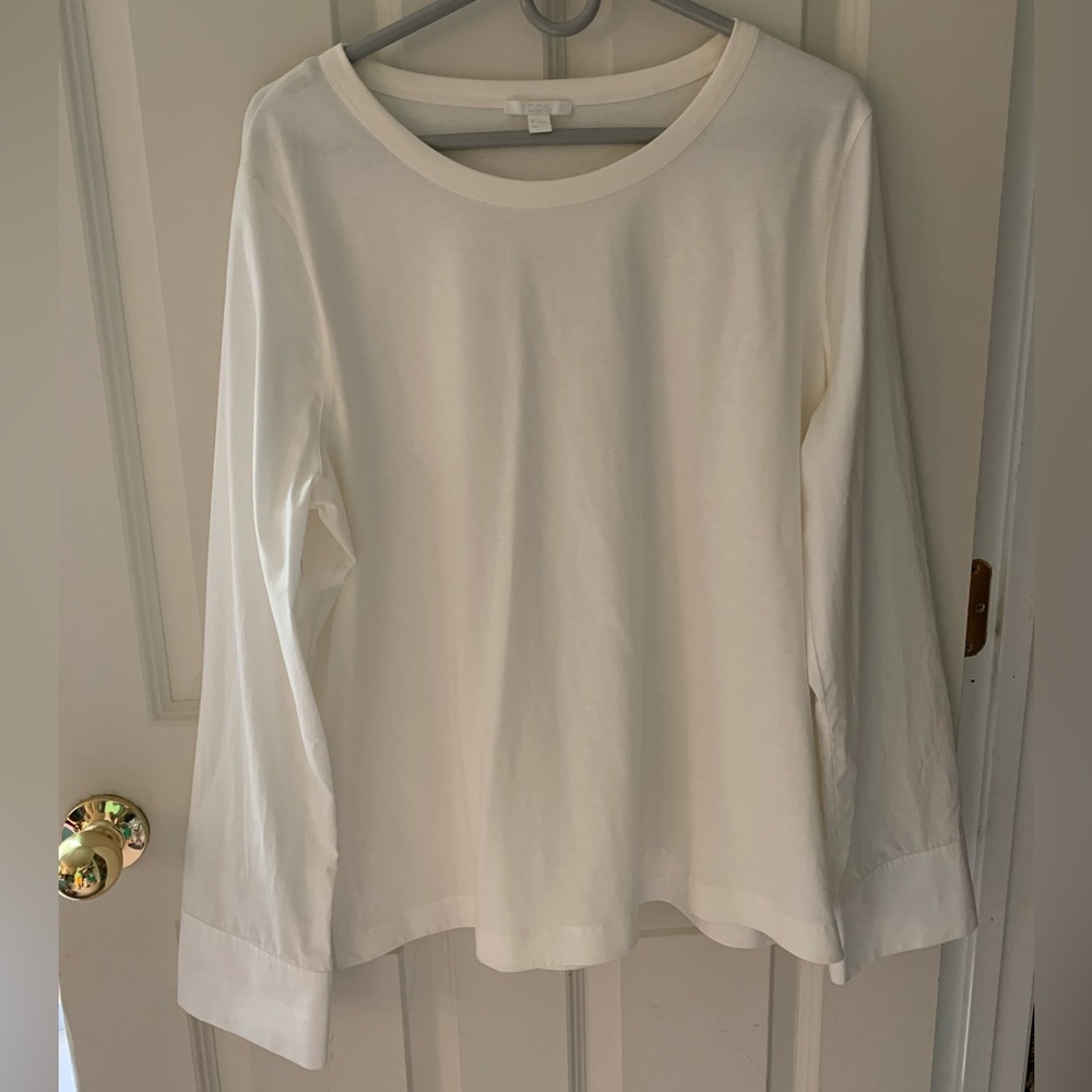 COS Ivory Long Sleeve Top Cotton Poplin, size Large, Swedish brand Classic